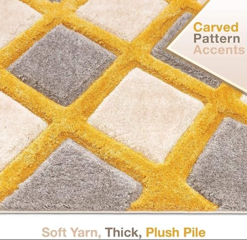 Image of Shaggy Carpet for Living Room 9 X 12 FEET Fluffy Plush Area Rug, Thick Fur Floor Carpet Modern Cozy Rug for Home Decor, Kids Room Bedside Hall, Durable Comfortable Shaggy Rug (SilverYellow X)