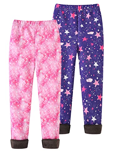 Panegy 2 Pack Girls Fleece Lined Leggings Winter Warm Soft Stretch Pants High Waist Yoga Trousers