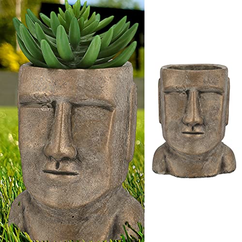 Cepewa Pflanztopf Moai Kopf │ Terracotta 14,3x20.5x17cm Gold │ Blumentopf Pflanzgefäß Topf Übertopf (1 x Pflanztopf Moai Kopf Gold H21cm)