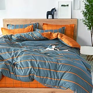 FANSU King Duvet Set Double Sided Bedding Set 4 Pcs With Pillow Cases,Orange&Grey Bedding sets with Zipper Closure,Ultra Soft Anti Allergic Easy Care Non Lron Luxury Microfibre,King(220 x 230cm)