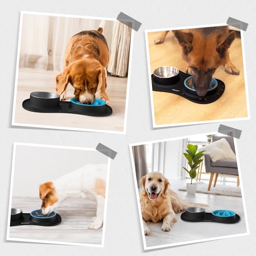 MateeyLife Hundenapf-Set 3-in-1, Anti Schling Napf Hund & Edelstahl-Wassernapf mit Anti-Rutsch-Silikonmatte, Katzen- und Welpennäpfe Futterschalen für kleine, mittelgroße und große Rassen