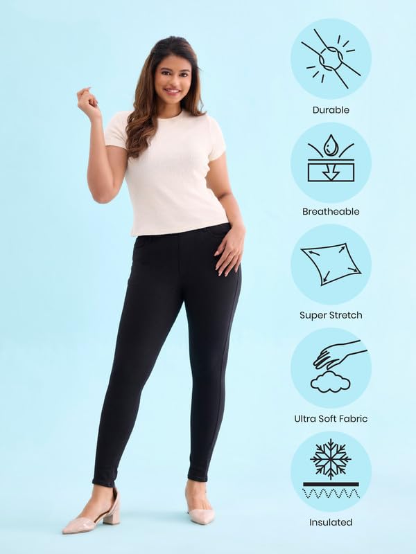 Image of GO COLORS Women Solid Super Stretch Warm Jeggings