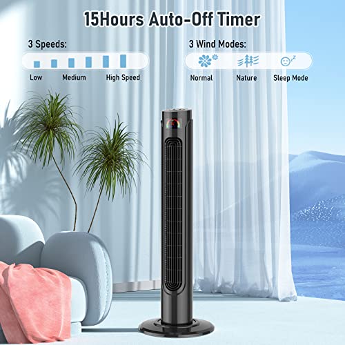 Chrun 36''Oscillating Tower Fan, Remote Control, Quiet Stand Up Fan, 3 Speed Settings, 3 Modes Oscillating Tower Fan,15-Hour Timer, Led Display, 70° Wider Air Coverage For Bedroom Home Office(Black) #TOP5