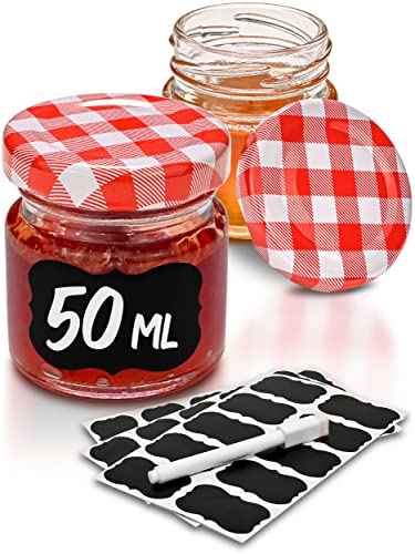 Praknu 25 Mini Tarros de Cristal con Tapa de 50ml - Con Etiquetas y Rotulador - Herméticos - Aptos para Lavavajillas - Ideales para Regalar