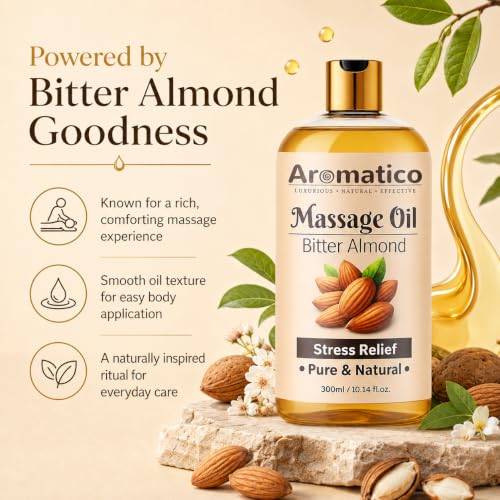 Image of AROMATICO Almond Massage Oil for Men & Women - Full Body Massage Oil with Jojoba & Sesame for Nourishment | Oil Massage for Body Women | 300ml