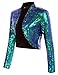 Womens Casual Sequin Jacket Long Sleeve Open Front Glitter Cropped Blazer Bolero Shrug(Dark Green,M)