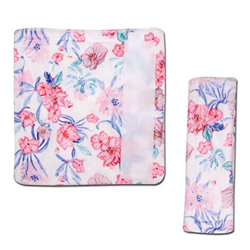Baby Car Seat Belt Covers, Floral Stroller Seat Strap Covers, Car Seat Straps Shoulder Pads for Girls Boys, Minky Seat Belt Protectors for Car Seats/Pushchair, for Kids Newborn Infants Toddlers
