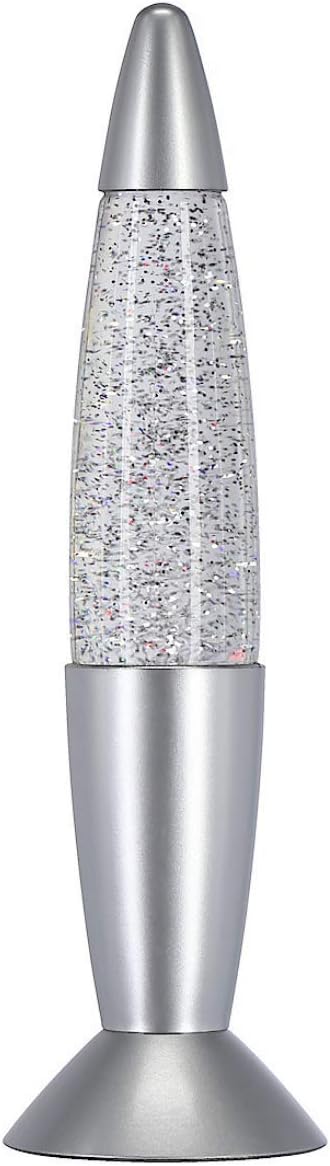 Clas Ohlson Swirling Colour Changing RGB Glitter Lamp - 36cm High, Silver lamp, Mains or Battery Operated, Decorative Mood Light, Fun Gift
