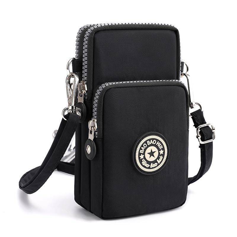 SYGA Cross-Body Mobile Phone Bag Womens Cross-Body Black Fabric Mobile Phone Bag Hanging Neck Sports Arm Bag Vertical Wrist Coin Purse (B0CM6JJZ76) Amazon Price History, Amazon Price Tracker