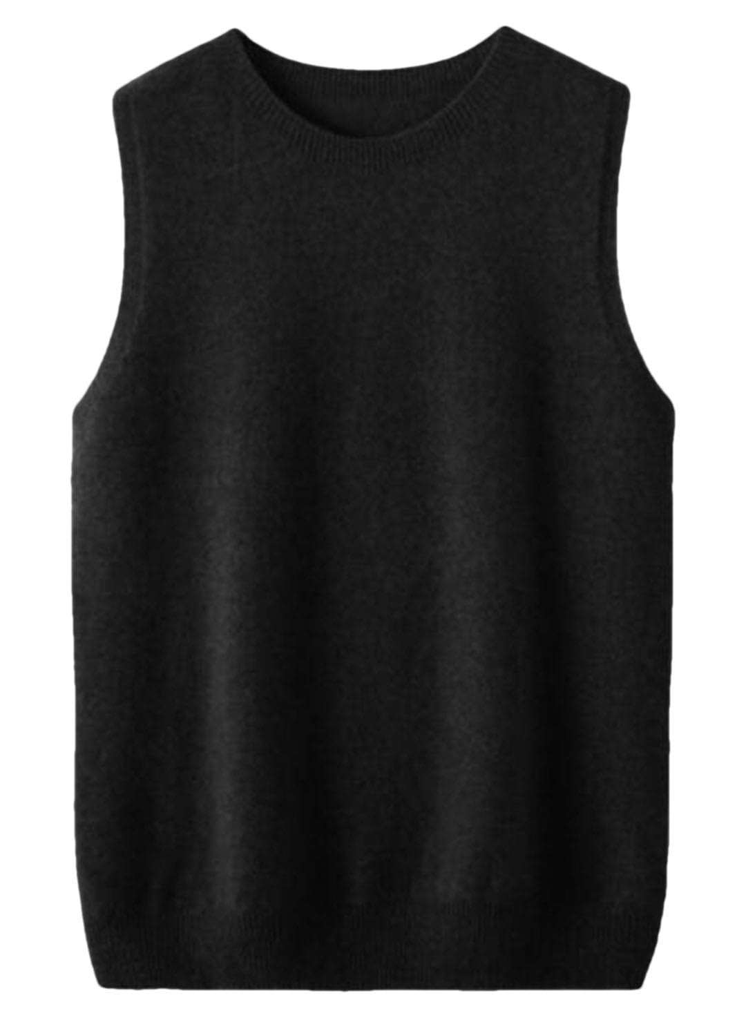 Suéter básico sin mangas con cuello en O para mujer, suéter de lana para otoño e invierno, chaleco de color sólido casual para mujer
