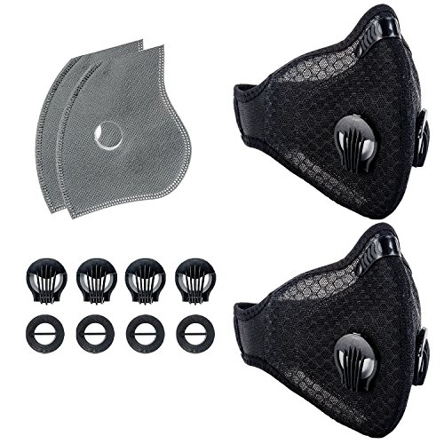 Preisvergleich Produktbild Krisvie Staubschutzmaske Atemschutzmaske Aktivkohle, Mundschutzmaske staubdichtz Filtration Abgas PM2.5 für Lauf Radfahren und Outdoor-Aktivitäten (Schwarz 2Pcs)