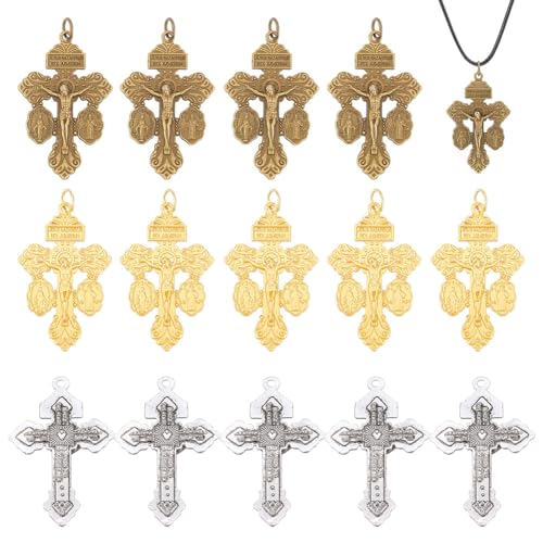 NBEADS 15 Pieza 3 Colores Perdón Indulgencia Crucifijo Encantos con Medalla Benedict, Dijes Colgantes de Cruz de Aleación, Suministros de Fabricación, Dijes de Protección para Fabricación de Joyas