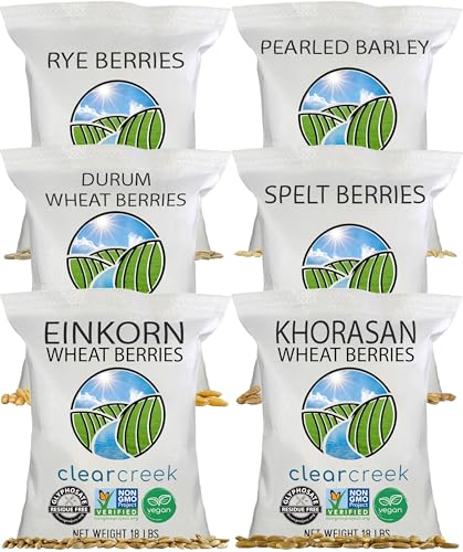 CLEAR CREEK Certified Glyphosate Residue Free Einkorn, Khorasan, Durum, Rye, Spelt, and Barley Berries | 108 lb (6-18 lb bags) | Non-GMO Project Verified