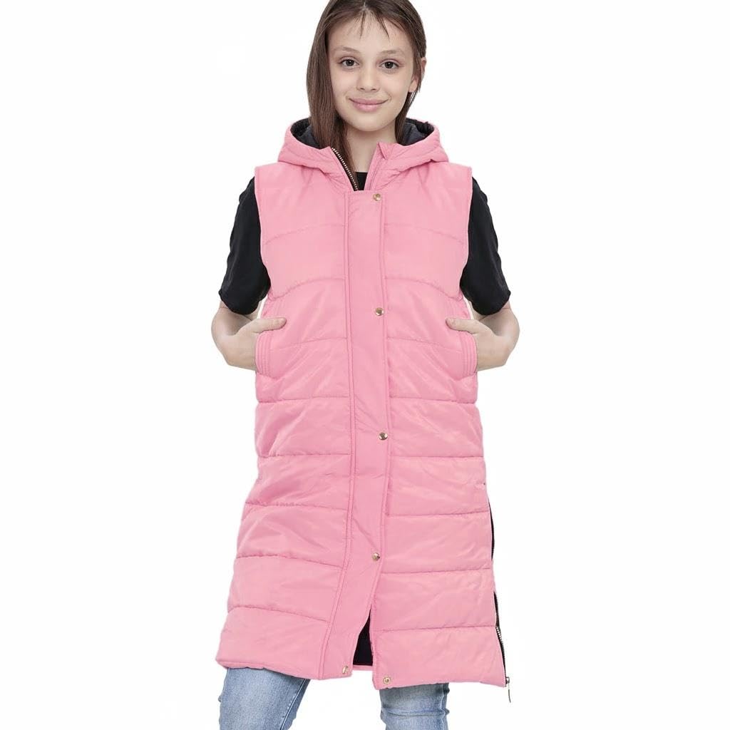 A2Z 4 Kids Dziewczyny Moda Ponadgabarytowe Zakapturzony Pikowana Kamizelka Kolor Watowany Długi Linia Kamizelka Kurtka Długi Bez Rękawów Płaszcz Miejskie Zima Zużycie Płaszcz 7-13 Lata