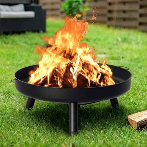 Peviasot Feuerschale, Feuerkorb Ø 80 cm, Feuerschalen für den Garten mit 3 Abnehmbaren Beinen und Griffen, Rostschutz, Stahl Outdoor-Feuerstelle für Garten, Terrasse, Feuerstelle, Grillen