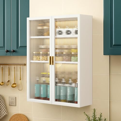 Image of Kitchen Storage Cabinet | Modular Wall Mounted Kitchen Cabinet Organiser |3 Layer, Space Saving Carbon Steel Shelf, White, 50 cm, Pack of 1
