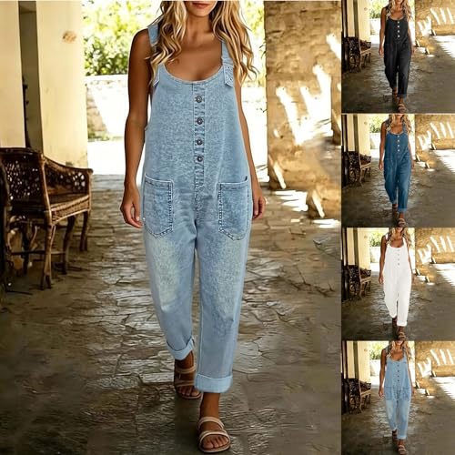 Peto vaquero de mujer holgado con pernera ancha estilo vintage para verano 2