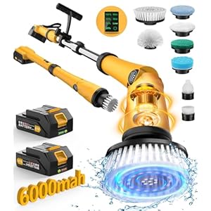 Qimedo Electric Spin Scrubber Extra Large Brush Q3,6000 mAh Best Battery Power Scrubber for Cleaning,1200RPM Shower Cordless Cleaning Brush with 8 Brushes for Bath/Tub/Tile/Floor (Smart Display)