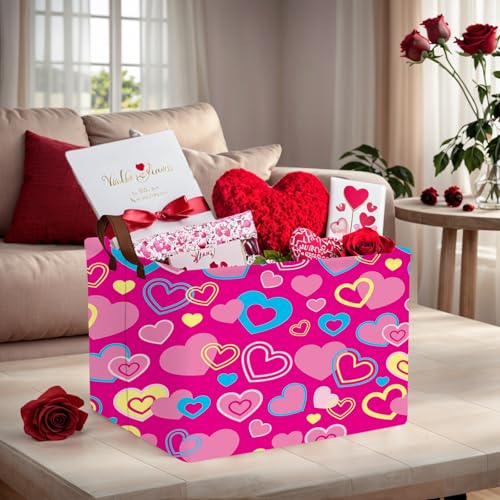 Image of Cute Large Valentine's Day Gift Basket Empty Heart Decor Storage Bin for Kid Baby Room Decor (Red, Yellow, Blue)