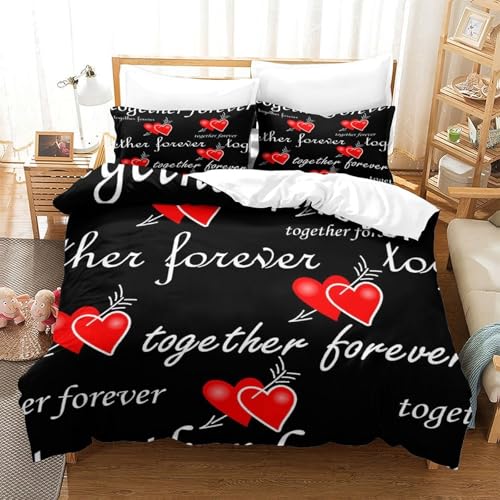 Parure de lit 135x200cm avec housse de couette 3D cœurs d'amour pour lit simple - 3