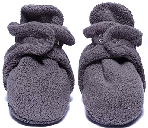 Cozy Baby Fleece Booties with Non Skid Bottom,Charcoal Gray 6-12 M
