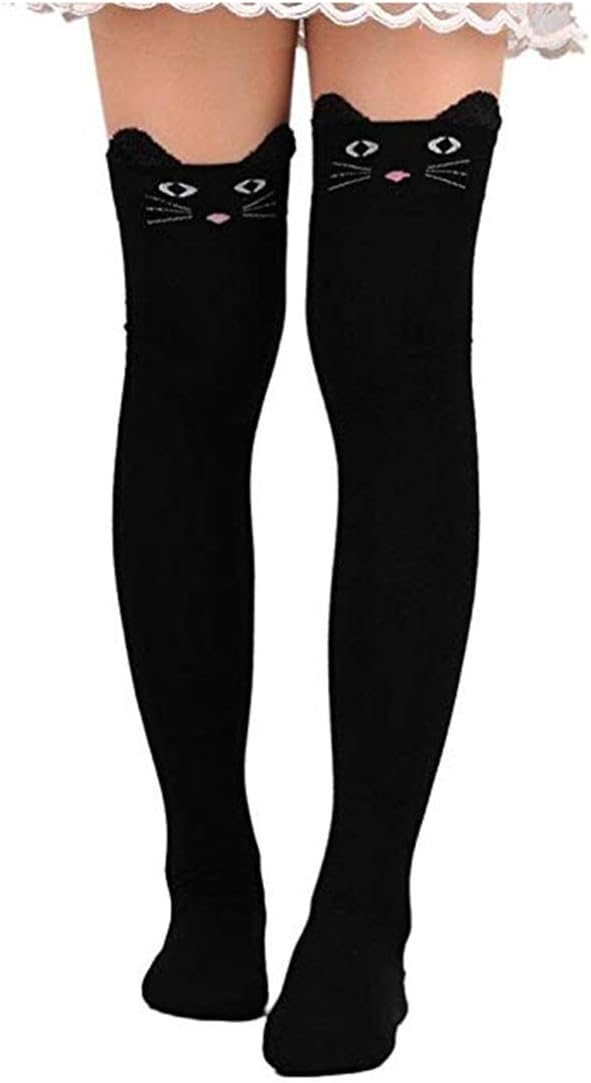 Womens Knee High Socks, womens socks, PXH Ladies Cat Catoon Cute Novelty Long Socks Over Knee High Sock. Black 58cm/22.83" - Image 3