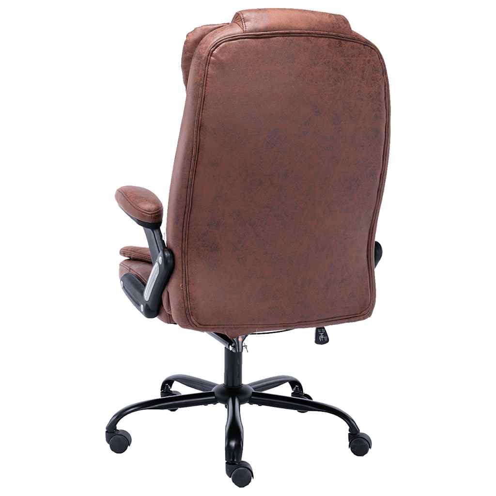 Sedia da ufficio con funzione massaggiante e funzione riscaldante, marrone chiaro, effetto camoscio, ergonomica, regolabile in altezza, con ruote, sedia girevole per ufficio in casa e studio