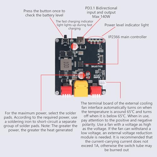 Módulo de carga rápida bidireccional IP2366 de 140W con control térmico para 2S-6S 7