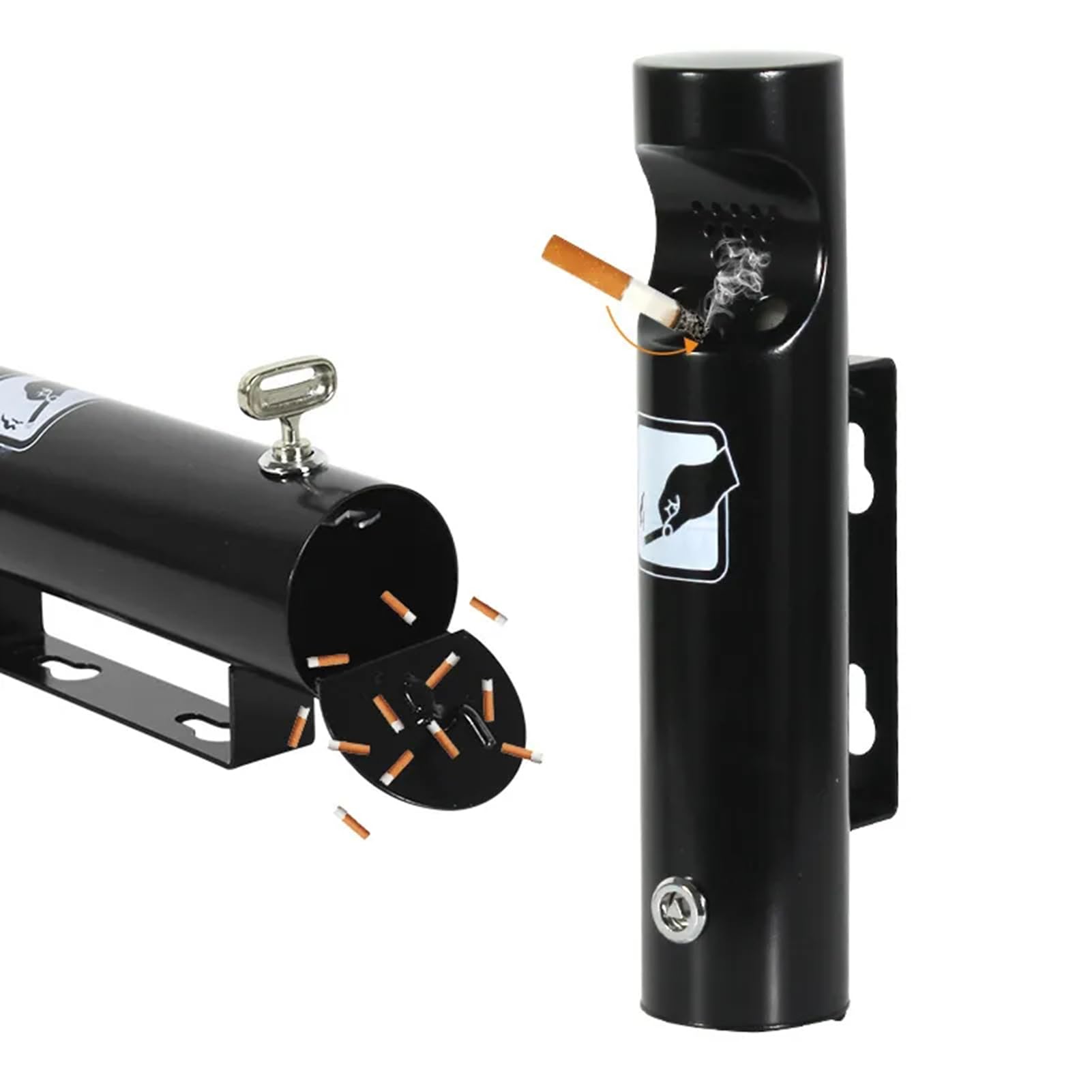 ashtray, Wall Mounted Ashtray Lockable Stainless Steel Cylinder Cigarette Ash Bin