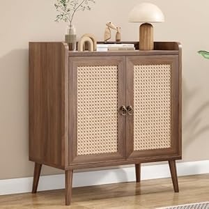 Farini Sideboard Buffet Cabinet with Storage Bar Liquor Cabinet with Rattan Decorated Doors Vintage Side Cabinet for Dining Room Living RoomHallway
