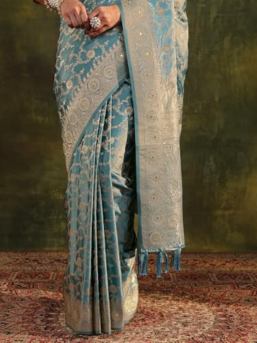 Image of Libas Woven Design Satin Saree for Women With Unstitched Blouse Piece | Traditional Saree for Festive & Wedding