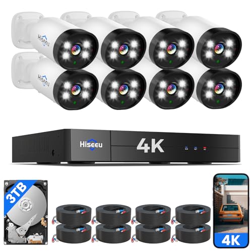 Opiniones y reviews de Kit de Videovigilancia favoritos de las personas. 47 Hiseeu 4K Sistema de cámara de Seguridad con Cable con Audio, visión Nocturna de Color Inteligente,8MP 8 cámaras CCTV IP67 Resistentes a la,Disco Duro de 3 TB, detección de IA...