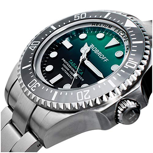 Montre de plongée automatique 44mm verte Bobroff pour l'exploration