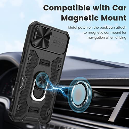 Caka For Iphone 13 Case, Iphone 14 Case With Camera Cover & Kickstand, Built-In 360°Rotate Ring Stand With Camera Lens Protection Magnetic Magnet Protective Phone Case For Iphone 13 Iphone 14 -Black #TOP5