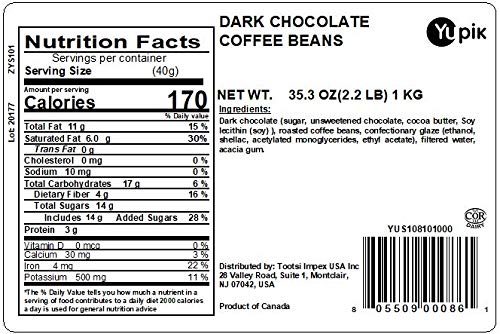 Yupik Dark Chocolate, Coffee Beans, 2.2 lb