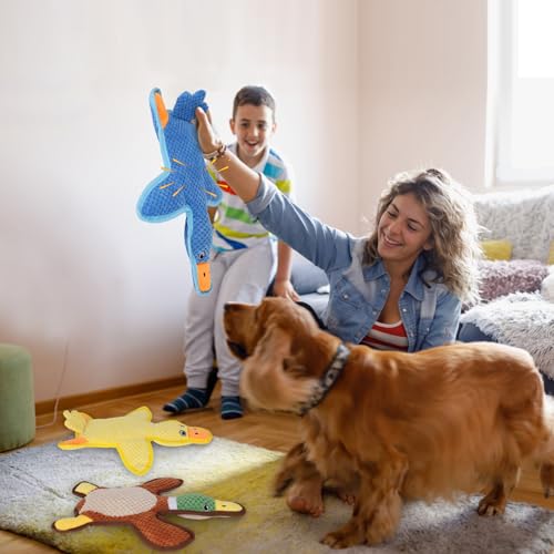 Image of Dog Toys 3-Pack Cute Duck Shapes Puppy Toys No-Stuffing Squeaky and Crinkle Interactive Dog Chew Toy for Small to Large Breeds