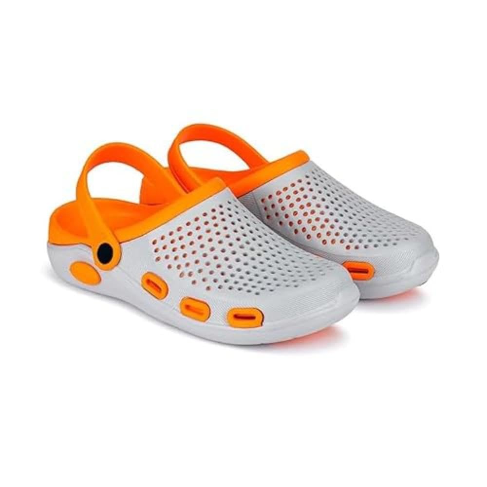 Men’S Clogs – Grey & Orange Lightweight Slip-On Sandals with Soft Eva Material & Adjustable Back Strap | Comfortable Footwear for Outdoors & Casual Use-image-3