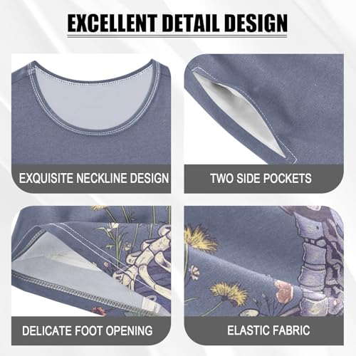 ALAZA Skeleton and Butterfly Pink Flowers Pajama Set Short Sleeve Sleepwear Soft Lounge Nightwear4