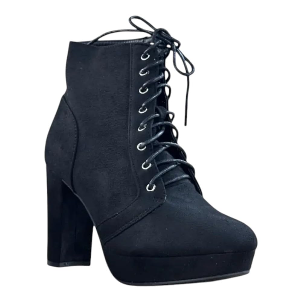 Forever Link Womens Comfort Chunky Heel Lace Up Ankle Booties