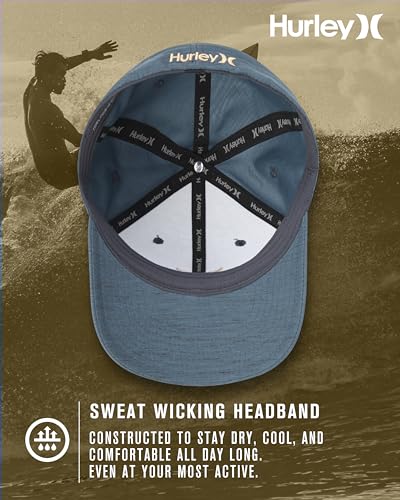 Image of Hurley Mens Baseball Cap - Moisture Wicking Curved Brim Flexfit Fitted Hats for Men with H2O-Dri Sweatband (Sizes: S-XL)