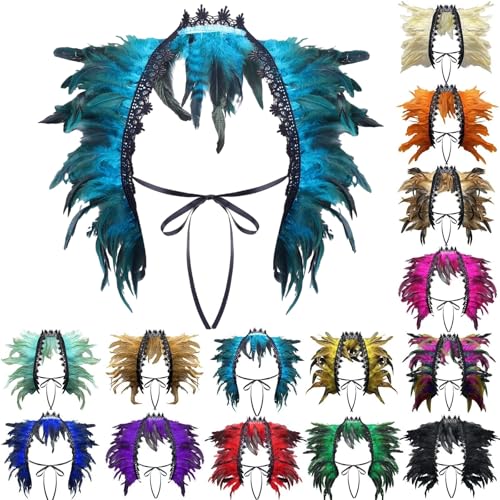 Pfau Kostüm Damen Gothic Federkragen Feder Umhang Cape Fasching Cosplay Schalkragen Feder Epaulet Cape Schal Verstellbare Federumhang Fliege Kragen...