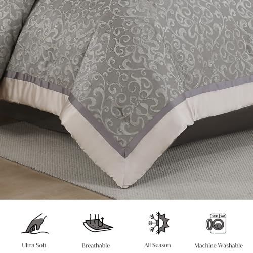 Image of CozyDH Grey Jacquard Comforter Set California King, 7PC Luxury Bed in a Bag