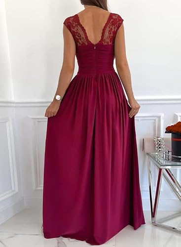 Dokotoo Womens Ladies Elegant Floor Length A Line Wrap Deep V Neck Backless Ruched Pleated Ruffled Split Long Maxi Formal Evening Party Prom Dress Bridesmaid Wedding Guest Dresses For Women Red L #TOP1