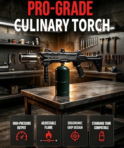 Image of Powerful Propane Torch Gun, Gift for Men Dad, Culinary Blow Kitchen Cooking Torch for Steak Searing, Campfire Charcoal Starter for Blackstone Griddle Accessories (Tank Not included) Black Space Gray