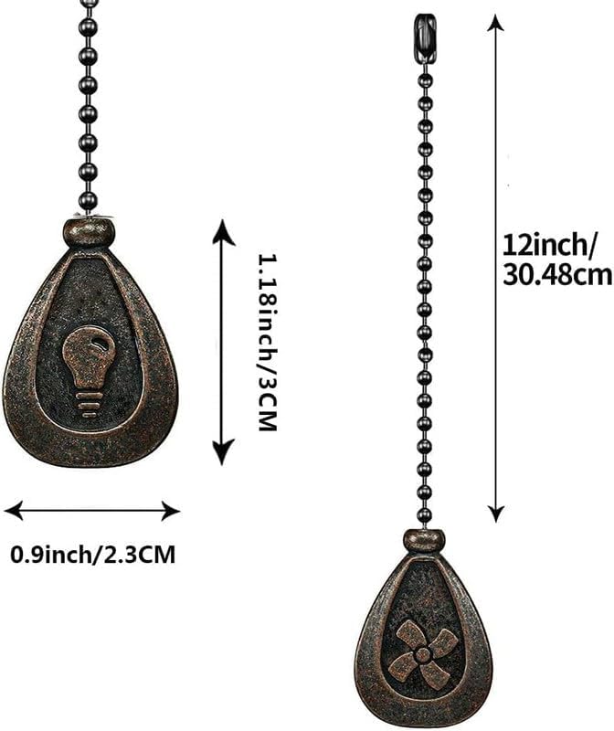 Black Ceiling Fan Pull Chain Set,12" Lighting & Fan Beaded Ball Fan Pull Chain Extender with Connector (4 Pack)