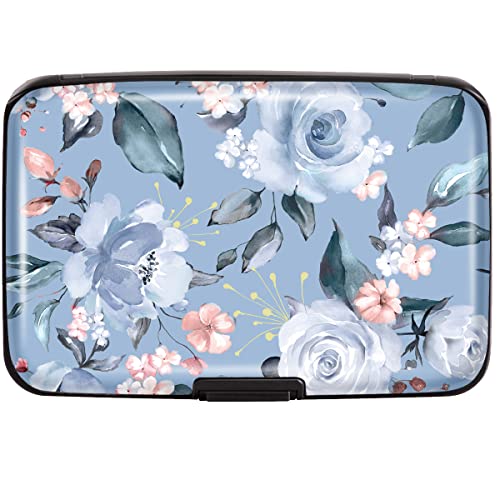 Coco Rossi Mini Credit Card Holder For Women,Rfid Blocking Slim Hard Card Case Id Case Travel Wallet,Blue Flowers. #TOP1