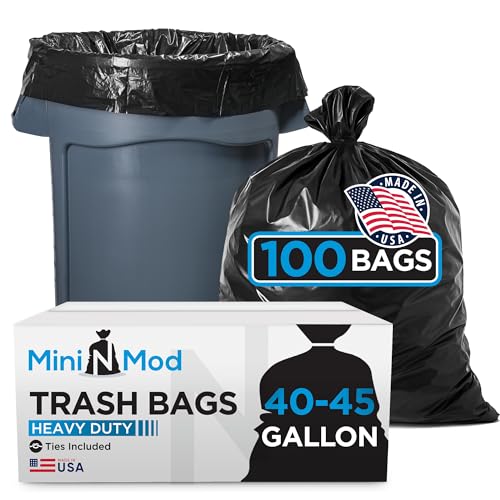 Image of 45 Gallon Trash Bags Heavy Duty | 100 Count | Fits 39 Gallon, 40 Gallon, 44 Gal, 45 Gal Trash Cans | Large Black Garbage Bags for Outdoor, Leaf, Commercial Use