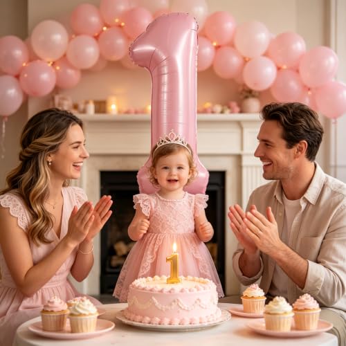 Image of TONIFUL 40 Inch Pastel Pink Number Balloon Balloon Big Pink Digital Balloon for Girl's Birthday Party Wedding Bridal Shower Engagement Anniversary Photo Shoot Supplies(Number 1)