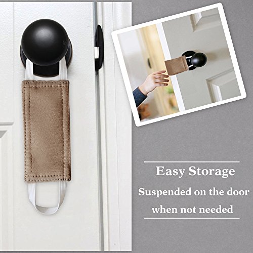 Image of PONY DANCE Baby Door Latch Cover Closer - Nursery Door Silencer with Strong Elastic Straps, Thick Solid Cushion for Noise Reduction, Prevents Slamming, 3 Pieces, 4W x 2L Inches, Mocha