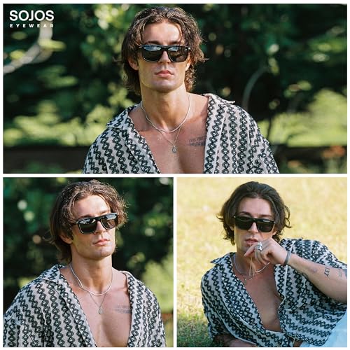 SOJOS Polarized Square Sunglasses TR90 Lightweight Unisex Women Men, Trendy Classic Design UV Protection3